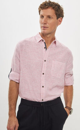 Рубашка д/р лен P411-0489 red