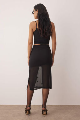 Siyah Tas Aplikeli Midi Party Etek TPRAW26ET00000 - Trendyolmilla фото 4