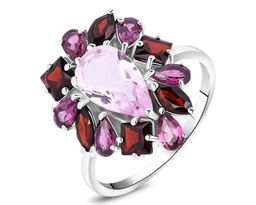 Кольцо, гранат , морганит , родолит, Кармела