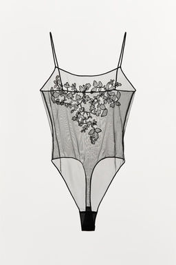 FLORAL EMBROIDERY MESH BODYSUIT - Zara фото 5