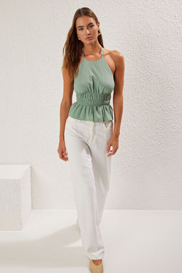 Trendyolmilla Haki Arkas? Dekolteli Ve Baglama Detayl? Dokuma Bluz TWOSS25BZ00240  фото 2