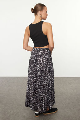 Koyu Kahverengi Piliseli Leopar Bask?l? Esnek Orme Etek TWOSS24ET00041