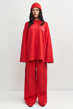 Лонгслив хлопковый с необработанным краем Красный