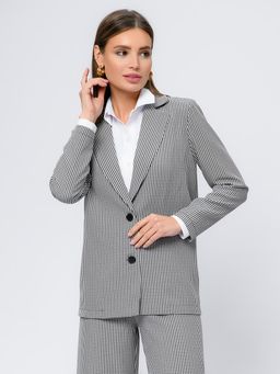 Жакет черный в мелкую клетку удлиненный с отложным воротником - 1001dress фото 2