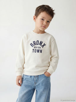 Bask?l? Erkek ?ocuk Kal?n Sweatshirt