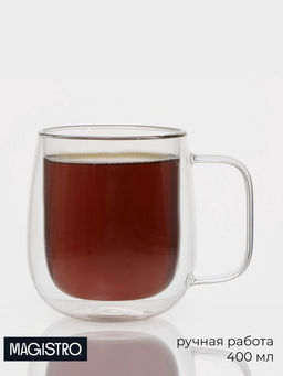 Кружка с двойными стенками Magistro «Адель», 450 мл, стекло, прозрачная
