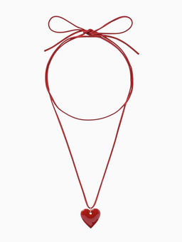 Чокер на нити с кулоном "Сердце" L=150см, цвет красный в золоте