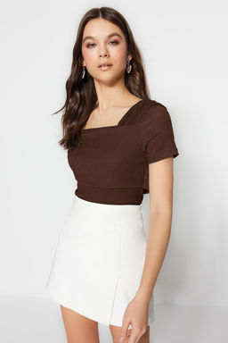 TRENDYOLMILLA Siyah Asimetrik Yakal? Fitted/Vucuda Oturan C?tc?tl? Orme Body TWOSS23BD00060 фото 2