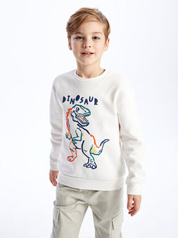 Bisiklet Yaka Bask?l? Uzun Kollu Erkek ?ocuk Sweatshirt