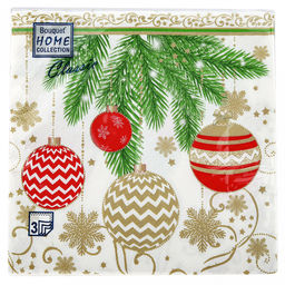 Салфетки бумажные Bouquet Home Collection Classic 33х33см, 3-х слойные, 20 штук в упаковке, 100% целлюлоза, Елочные украшения-2 (Россия)  фото 2