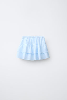 FALDA VOLANTES CON LINO Y ALGOD?N / Azul / Blanco