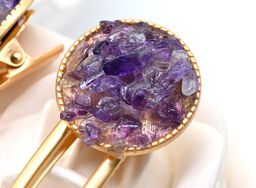 Зажим для волос Круг с натуральным аметистом 7*3*2см