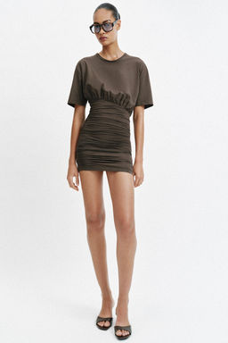 VESTIDO CORTO DRAPEADO / Khaki oscuro
