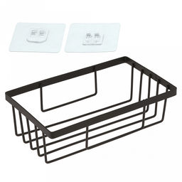 Полка для ванной металлическая "Акцент" 19,5х12х6,5см, настенная, без сверления, 2 пластины для крепления, окрашенная, черный, в коробке (Китай)