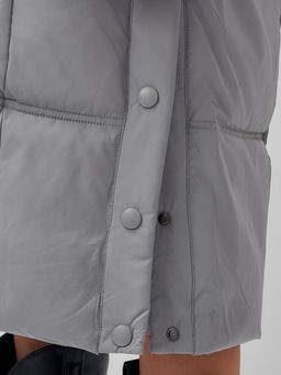 Пальто летучая мышь женское с капюшоном зимнее серого цвета 9619Sr - Mtforce фото 7