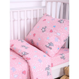 Постельное бельё BABY Зайки серые бело-розовый 112х147см, 110х150см, 60х60см, бязь 120г/м, , хлопок 100% - Атра фото 2