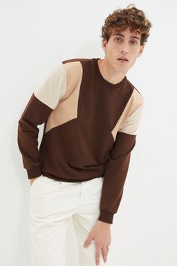 Kahverengi Regular/Normal Kesim Uzun Kollu Panelli Sardonsuz Sweatshirt TMNAW22SW0750 - Trendyolmilla фото 3