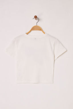 TRENDYOLMILLA Ekru Slogan Bask?l? Crop Fitted/Vucuda Oturan Orme T-Shirt TWOSS25TS00036  фото 6