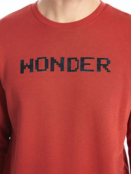 Bisiklet Yaka Bask?l? Erkek Kal?n Sweatshirt