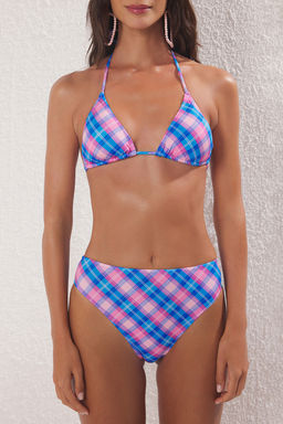 Trendyolmilla Mavi Ekose Desenli Ucgen Dokulu Dusuk Bel Bikini Tak?m? TBESS25BT00188 фото 4