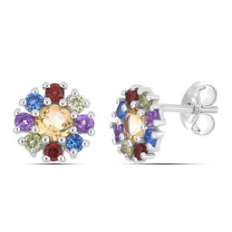 Серьги, цитрин , аметист , гранат , топаз, Салют