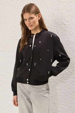 TRENDYOLMILLA Siyah Regular Tas Detayl? Bomber Ceket Mont TWOSS25MO00035