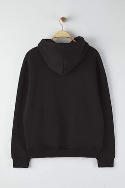 Siyah Oversize/Genis Kesim Nak?sl? Ici Polarl? Kapusonlu Sweatshirt TMNAW25SW00016