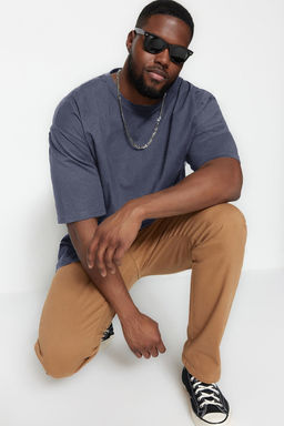 Buyuk Beden Antrasit Oversize/Genis Kesim %100 Pamuklu T-Shirt TMNSS23TS00139