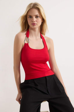 K?rm?z? Fitted/Vucuda Oturan Boyundan Baglamal? Aksesuar Detayl? Yumusak Orme Bluz TWOSS26BZ00075