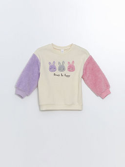 Bisiklet Yaka Kal?n Bask?l? K?z Bebek Sweatshirt