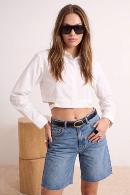 Limited Edition Beyaz Ba_lama Detayl_ Crop Pamuk Poplin G_mlek TWOSS26GO00069