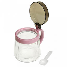 Кувшин (емкость) стеклянный для масла, уксуса и молока 0,65л, д9,5см, h18см + банка стеклянная для специй 0,4л, д9,5см, h10,7см, с ложкой, пластмассовые цветные крышки с ручкой, в цветной коробке (Китай) - Домашняя мода фото 5