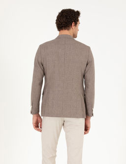 Kahverengi Slim Fit Keten Kar___ml_ Ceket