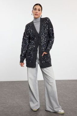 TRENDYOLMILLA Antrasit Yunlu Payet Islemeli Triko H?rka TWOAW25HI00154  фото 2