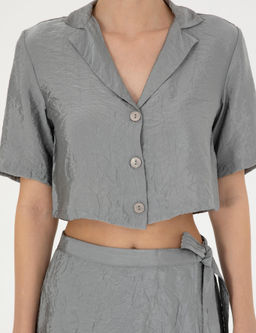 Gri Regular Fit Crop Top K_sa Kollu G_mlek - Pierre cardin фото 6