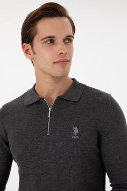 Erkek Slim Fit Yar_m Fermuarl_ Antrasit Melanj Basic Kazak - U.s. polo assn фото 2