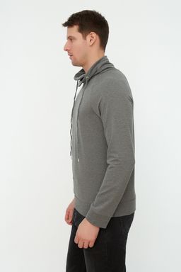 Antrasit Regular/Normal Kesim Degaje Yaka Uzun Kollu Sardonsuz Sweatshirt TMNAW21SW0302