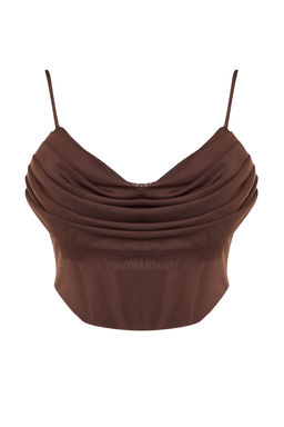 Trendyolmilla Kahverengi Korse Detayl? Orme Tul Bluz TPRSS24BZ00003