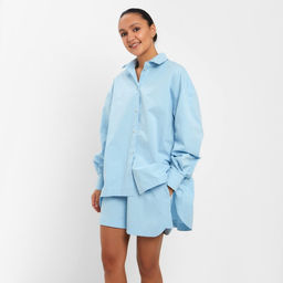 Костюм женский (рубашка, шорты) MINAKU: Oversize, голубой, размер 44