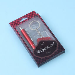 Набор подарочный 2 в 1, ручка, брелок бант с сердечком, МИКС