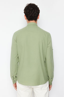 TRENDYOL MAN Koyu Yesil Dugmeli Yaka Apoletli Slim Fit Uzun Kol %100 Pamuklu Keten Gorunumlu Gomlek TMNSS20GO0189 - Trendyolmilla фото 6