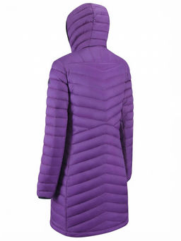 Куртка женская удлинённая стёганая с капюшоном и графеновой подкладкой фиолетового цвета 9628_1F