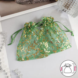 Цена за 100 шт. Мешочек подарочный Веточки 10x12, цвет изумрудный с золотом