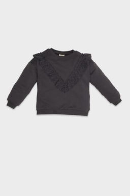 K?z Bebek Bisiklet Yaka Ici Yumusak Tuylu Sweatshirt