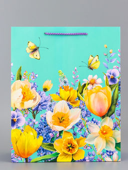 Цена за 2 шт. Пакет подарочный ламинированный вертикальный Цветочная панорама, 26?12?32 см