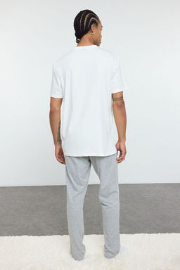 TRENDYOL MAN Ekru %100 Pamuk Regular Fit Bask?l? Orme Pijama Tak?m? TMNAW25PT00009 - Trendyolmilla фото 5