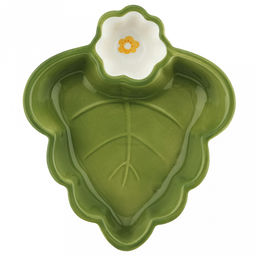 Блюдо керамическое "Зеленый лист" 235х205х40мм, 540мл, с соусником д77мм, 60мл, с деколью, зеленый, в коробке (Китай)