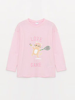 Bisiklet Yaka Bask?l? Uzun Kollu K?z ?ocuk Pijama Tak?m?