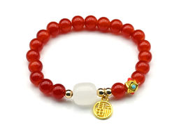 Браслет На удачу с подвеской шарик 8мм цв.рыжий, 17см