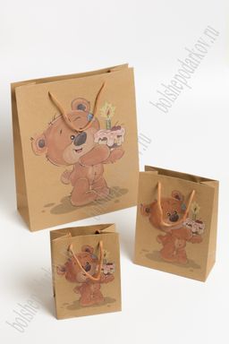 Пакет крафтовый с рисунком "Мишка" 15*20*7 см (12 шт) SF-7170, №2